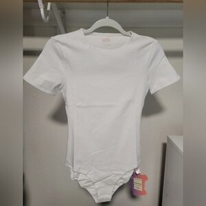 Yitty Snug Cotton Short Sleeve Brief Bodysuit, White NWT